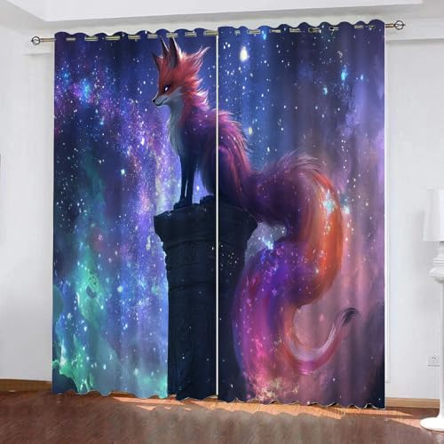 YUEAHOL Sternenhimmel Vorhang Blickdicht mit Ösen 3D Tier Fuchs Verdunkelungsvorhang 2er Set Gardine Polyester für Schlafzimmer Kinderzimmer Wohnzimmer Dekoration 220 x 210 cm YUEAHOL Sternenhimmel Vorhang Blickdicht mit Ösen 3D Tier Fuchs Verdunkelungsvorhang 2er Set Gardine Polyester für Schlafzimmer Kinderzimmer Wohnzimmer Dekoration 220 x 210 cm von YUEAHOL