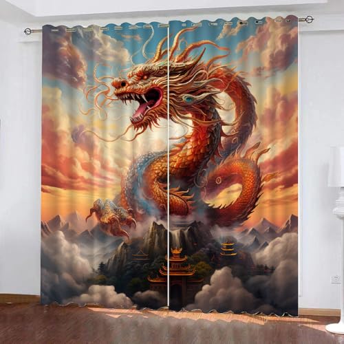 YUEAHOL Tierdrache Vorhang Blickdicht mit Ösen 3D Himmel Wolken Verdunkelungsvorhang 2er Set Gardine Polyester für Schlafzimmer Kinderzimmer Wohnzimmer Dekoration 300 x 270 cm YUEAHOL Tierdrache Vorhang Blickdicht mit Ösen 3D Himmel Wolken Verdunkelungsvorhang 2er Set Gardine Polyester für Schlafzimmer Kinderzimmer Wohnzimmer Dekoration 300 x 270 cm von YUEAHOL