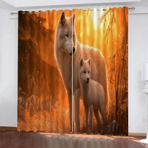 YUEAHOL Vorhänge Blickdicht mit Motiv für Schlafzimmer, Tier Wolf Herbstlandschaft 160 cm Lang 210 cm Breite 3D Gedruckt Gardinen mit Osen von YUEAHOL