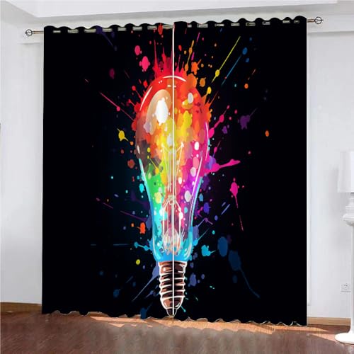 YUEAHOL Vorhang Blickdicht 3D 2Er Set Curtain Abstrakte Graffiti Aquarell Glühbirne fürs Kinderzimmer 240 cm Lang 270 cm Breite Gardine Lichtundurchlässig Fenstervorhang Wohnzimmer Schlafzimmer von YUEAHOL