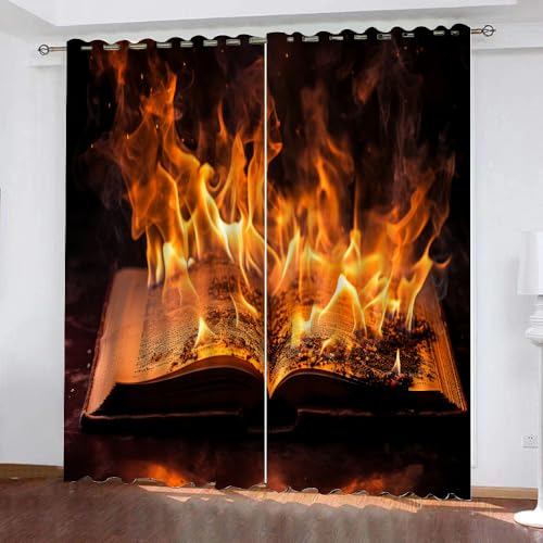 YUEAHOL Vorhang Blickdicht 3D 2Er Set Curtain Brennendes Buch Flamme fürs Kinderzimmer 160 cm Lang 150 cm Breite Gardine Lichtundurchlässig Fenstervorhang Wohnzimmer Schlafzimmer YUEAHOL Vorhang Blickdicht 3D 2Er Set Curtain Brennendes Buch Flamme fürs Kinderzimmer 160 cm Lang 150 cm Breite Gardine Lichtundurchlässig Fenstervorhang Wohnzimmer Schlafzimmer von YUEAHOL