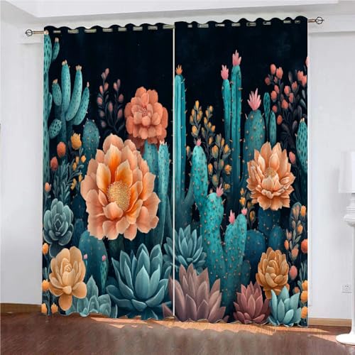 YUEAHOL Vorhang Blickdicht 3D 2Er Set Curtain Bunte Blumen Sukkulenten Kaktus fürs Kinderzimmer 240 cm Lang 270 cm Breite Gardine Lichtundurchlässig Fenstervorhang Wohnzimmer Schlafzimmer YUEAHOL Vorhang Blickdicht 3D 2Er Set Curtain Bunte Blumen Sukkulenten Kaktus fürs Kinderzimmer 240 cm Lang 270 cm Breite Gardine Lichtundurchlässig Fenstervorhang Wohnzimmer Schlafzimmer von YUEAHOL