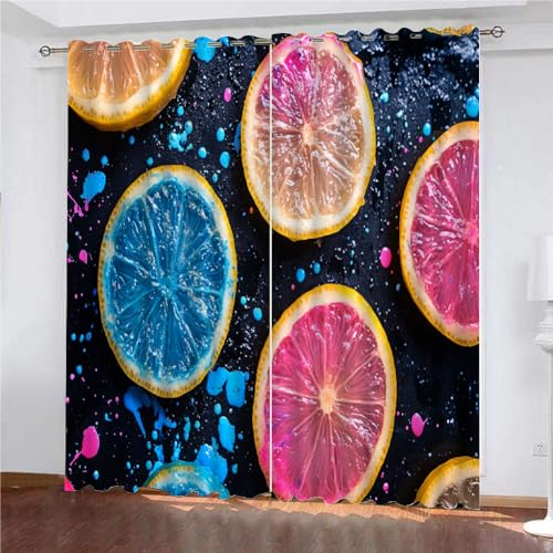 YUEAHOL Vorhang Blickdicht 3D 2Er Set Curtain Bunte Fruchtscheiben Abstrakte Kunst fürs Kinderzimmer 240 cm Lang 270 cm Breite Gardine Lichtundurchlässig Fenstervorhang Wohnzimmer Schlafzimmer YUEAHOL Vorhang Blickdicht 3D 2Er Set Curtain Bunte Fruchtscheiben Abstrakte Kunst fürs Kinderzimmer 240 cm Lang 270 cm Breite Gardine Lichtundurchlässig Fenstervorhang Wohnzimmer Schlafzimmer von YUEAHOL