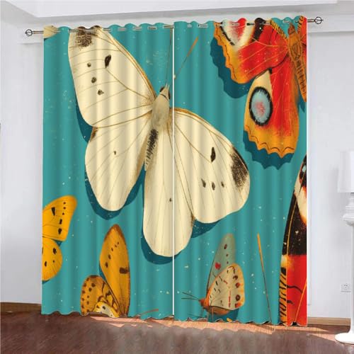YUEAHOL Vorhang Blickdicht 3D 2Er Set Curtain Bunter Schmetterling Jahrgang fürs Kinderzimmer 240 cm Lang 270 cm Breite Gardine Lichtundurchlässig Fenstervorhang Wohnzimmer Schlafzimmer YUEAHOL Vorhang Blickdicht 3D 2Er Set Curtain Bunter Schmetterling Jahrgang fürs Kinderzimmer 240 cm Lang 270 cm Breite Gardine Lichtundurchlässig Fenstervorhang Wohnzimmer Schlafzimmer von YUEAHOL