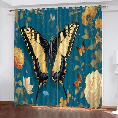 YUEAHOL Vorhang Blickdicht 3D 2Er Set Curtain Bunter Schmetterling Vintage Blumen fürs Kinderzimmer 160 cm Lang 150 cm Breite Gardine Lichtundurchlässig Fenstervorhang Wohnzimmer Schlafzimmer YUEAHOL Vorhang Blickdicht 3D 2Er Set Curtain Bunter Schmetterling Vintage Blumen fürs Kinderzimmer 160 cm Lang 150 cm Breite Gardine Lichtundurchlässig Fenstervorhang Wohnzimmer Schlafzimmer von YUEAHOL