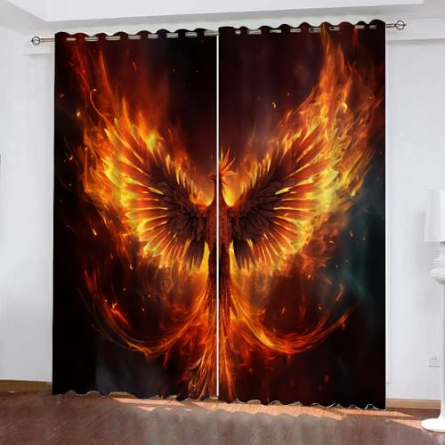 YUEAHOL Vorhang Blickdicht 3D 2Er Set Curtain Flammen-Phönix-Vogel Abstrakt fürs Kinderzimmer 160 cm Lang 150 cm Breite Gardine Lichtundurchlässig Fenstervorhang Wohnzimmer Schlafzimmer YUEAHOL Vorhang Blickdicht 3D 2Er Set Curtain Flammen-Phönix-Vogel Abstrakt fürs Kinderzimmer 160 cm Lang 150 cm Breite Gardine Lichtundurchlässig Fenstervorhang Wohnzimmer Schlafzimmer von YUEAHOL