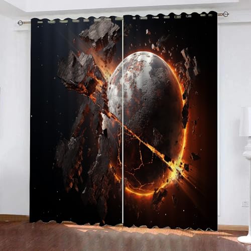 YUEAHOL Vorhang Blickdicht 3D 2Er Set Curtain Flammenplanet Abstrakte Kunst fürs Kinderzimmer 160 cm Lang 150 cm Breite Gardine Lichtundurchlässig Fenstervorhang Wohnzimmer Schlafzimmer YUEAHOL Vorhang Blickdicht 3D 2Er Set Curtain Flammenplanet Abstrakte Kunst fürs Kinderzimmer 160 cm Lang 150 cm Breite Gardine Lichtundurchlässig Fenstervorhang Wohnzimmer Schlafzimmer von YUEAHOL