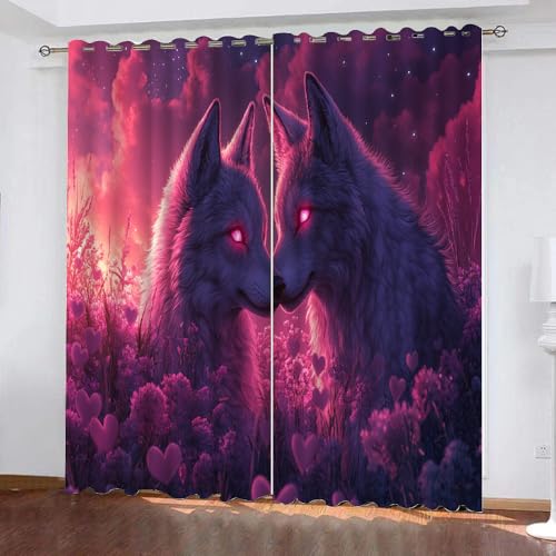 YUEAHOL Vorhang Blickdicht 3D 2Er Set Curtain Fuchsblumen Abstrakte Kunst fürs Kinderzimmer 160 cm Lang 150 cm Breite Gardine Lichtundurchlässig Fenstervorhang Wohnzimmer Schlafzimmer von YUEAHOL