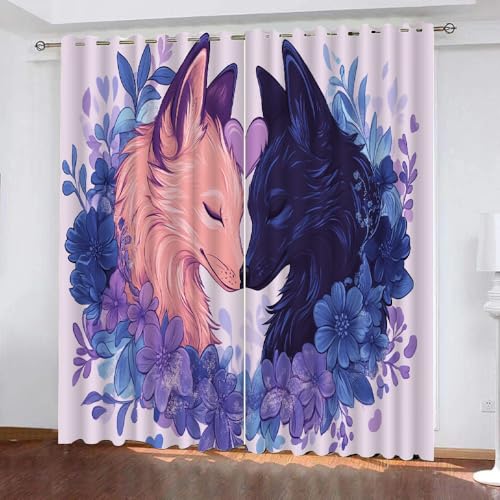 YUEAHOL Vorhang Blickdicht 3D 2Er Set Curtain Fuchsblumen Handbemalt fürs Kinderzimmer 160 cm Lang 150 cm Breite Gardine Lichtundurchlässig Fenstervorhang Wohnzimmer Schlafzimmer von YUEAHOL