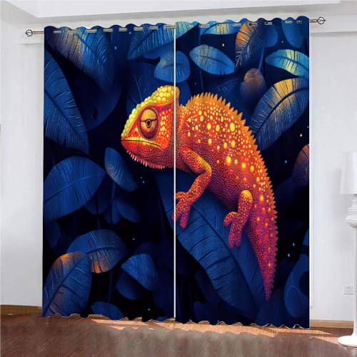 YUEAHOL Vorhang Blickdicht 3D 2Er Set Curtain Gartenchamäleon Wald fürs Kinderzimmer 160 cm Lang 150 cm Breite Gardine Lichtundurchlässig Fenstervorhang Wohnzimmer Schlafzimmer YUEAHOL Vorhang Blickdicht 3D 2Er Set Curtain Gartenchamäleon Wald fürs Kinderzimmer 160 cm Lang 150 cm Breite Gardine Lichtundurchlässig Fenstervorhang Wohnzimmer Schlafzimmer von YUEAHOL