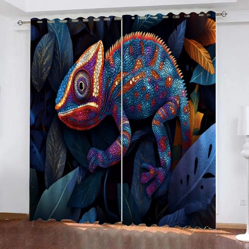 YUEAHOL Vorhang Blickdicht 3D 2Er Set Curtain Gartenchamäleon Wald fürs Kinderzimmer 260 cm Lang 140 cm Breite Gardine Lichtundurchlässig Fenstervorhang Wohnzimmer Schlafzimmer YUEAHOL Vorhang Blickdicht 3D 2Er Set Curtain Gartenchamäleon Wald fürs Kinderzimmer 260 cm Lang 140 cm Breite Gardine Lichtundurchlässig Fenstervorhang Wohnzimmer Schlafzimmer von YUEAHOL