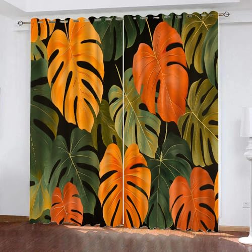 YUEAHOL Vorhang Blickdicht 3D 2Er Set Curtain Grüne orange Blätter Tropische Pflanze fürs Kinderzimmer 260 cm Lang 140 cm Breite Gardine Lichtundurchlässig Fenstervorhang Wohnzimmer Schlafzimmer YUEAHOL Vorhang Blickdicht 3D 2Er Set Curtain Grüne orange Blätter Tropische Pflanze fürs Kinderzimmer 260 cm Lang 140 cm Breite Gardine Lichtundurchlässig Fenstervorhang Wohnzimmer Schlafzimmer von YUEAHOL