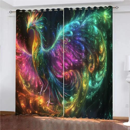 YUEAHOL Vorhang Blickdicht 3D 2Er Set Curtain Phönix-Feuervogel Abstrakte Kunst fürs Kinderzimmer 240 cm Lang 270 cm Breite Gardine Lichtundurchlässig Fenstervorhang Wohnzimmer Schlafzimmer von YUEAHOL