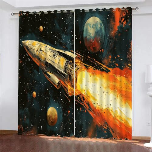 YUEAHOL Vorhang Blickdicht 3D 2Er Set Curtain Raketenstart Retro-Weltraumplanet fürs Kinderzimmer 240 cm Lang 270 cm Breite Gardine Lichtundurchlässig Fenstervorhang Wohnzimmer Schlafzimmer YUEAHOL Vorhang Blickdicht 3D 2Er Set Curtain Raketenstart Retro-Weltraumplanet fürs Kinderzimmer 240 cm Lang 270 cm Breite Gardine Lichtundurchlässig Fenstervorhang Wohnzimmer Schlafzimmer von YUEAHOL