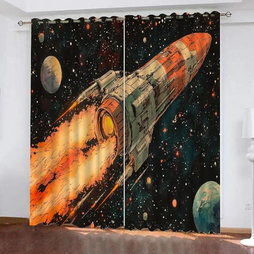 YUEAHOL Vorhang Blickdicht 3D 2Er Set Curtain Raketenstart Retro-Weltraumplanet fürs Kinderzimmer 260 cm Lang 140 cm Breite Gardine Lichtundurchlässig Fenstervorhang Wohnzimmer Schlafzimmer YUEAHOL Vorhang Blickdicht 3D 2Er Set Curtain Raketenstart Retro-Weltraumplanet fürs Kinderzimmer 260 cm Lang 140 cm Breite Gardine Lichtundurchlässig Fenstervorhang Wohnzimmer Schlafzimmer von YUEAHOL