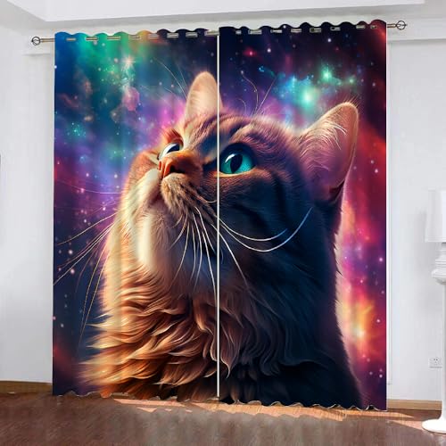 YUEAHOL Vorhang Blickdicht 3D 2Er Set Curtain Tier Katze Bunter Sternenhimmel fürs Kinderzimmer 160 cm Lang 150 cm Breite Gardine Lichtundurchlässig Fenstervorhang Wohnzimmer Schlafzimmer YUEAHOL Vorhang Blickdicht 3D 2Er Set Curtain Tier Katze Bunter Sternenhimmel fürs Kinderzimmer 160 cm Lang 150 cm Breite Gardine Lichtundurchlässig Fenstervorhang Wohnzimmer Schlafzimmer von YUEAHOL