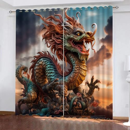 YUEAHOL Vorhang Blickdicht 3D 2Er Set Curtain Tierdrache Himmel Wolken fürs Kinderzimmer 160 cm Lang 150 cm Breite Gardine Lichtundurchlässig Fenstervorhang Wohnzimmer Schlafzimmer YUEAHOL Vorhang Blickdicht 3D 2Er Set Curtain Tierdrache Himmel Wolken fürs Kinderzimmer 160 cm Lang 150 cm Breite Gardine Lichtundurchlässig Fenstervorhang Wohnzimmer Schlafzimmer von YUEAHOL