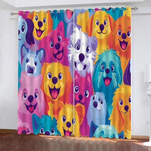 YUEAHOL Vorhang Blickdicht 3D Curtain Cartoon-Tier Süßer Welpe 214 cm Lang 180 cm Breite Wohnzimmer Gardinen Lichtundurchlässig Fenstervorhang Schlafzimmer von YUEAHOL