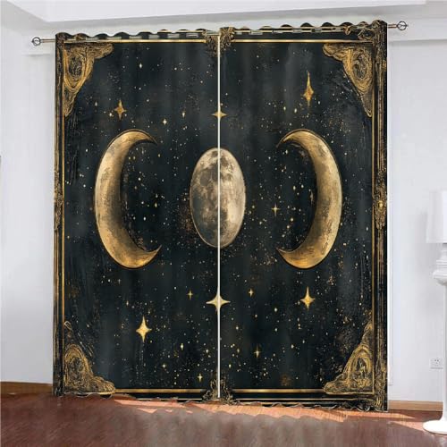 YUEAHOL Vorhang Blickdicht Mit Ösen 3D Curtain Böhmischer Mond Sternenhimmel 175 cm Lang 140 cm Breite Verdunkelungsvorhang 2Er Set Gardine Polyester für Schlafzimmer Wohnzimmer Dekoration von YUEAHOL