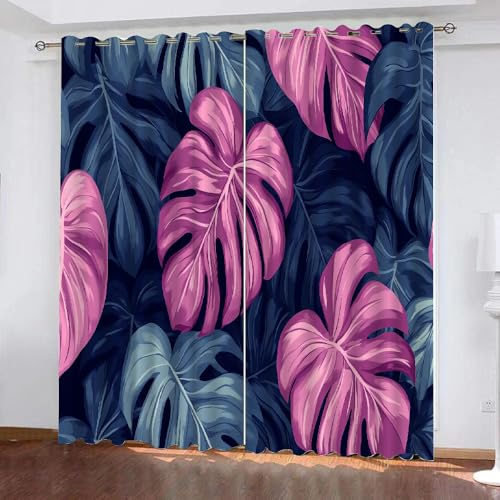 YUEAHOL Vorhang Blickdicht Mit Ösen 3D Curtain Bunte Blätter Tropische Pflanze 260 cm Lang 280 cm Breite Verdunkelungsvorhang 2Er Set Gardine Polyester für Schlafzimmer Wohnzimmer Dekoration von YUEAHOL