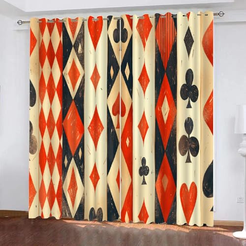 YUEAHOL Vorhang Blickdicht Mit Ösen 3D Curtain Poker Herz Pik Karo und Kreuz 260 cm Lang 280 cm Breite Verdunkelungsvorhang 2Er Set Gardine Polyester für Schlafzimmer Wohnzimmer Dekoration von YUEAHOL