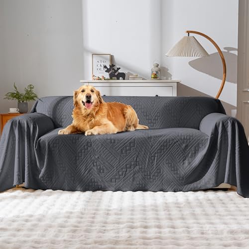 YUEANG Wasserdichter Couchbezug, wendbar, haustierfreundlich, waschbar und rutschfest, Sofaschutz für Sofaschutz mit 3 Kissen, Sofaschonbezüge für Hunde und Katzen (180 x 34 cm, Dunkelgrau) von YUEANG