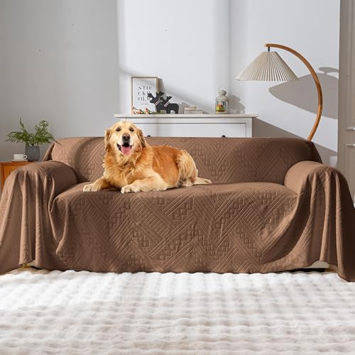 YUEANG Wasserdichter Couchbezug, wendbar, haustierfreundlich, waschbar und rutschfest, Sofaschutz mit 4 Kissen, Sofaschonbezüge für Hunde und Katzen (180 x 380 cm, Braun) von YUEANG