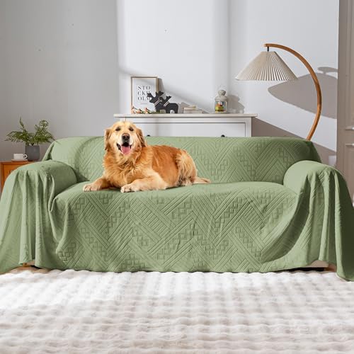 YUEANG Wasserdichter Couchbezug, wendbar, haustierfreundlich, waschbar und rutschfest, Sofaschutz mit 4 Kissen, Sofaschonbezüge für Hunde und Katzen (180 x 380 cm, Grün) von YUEANG