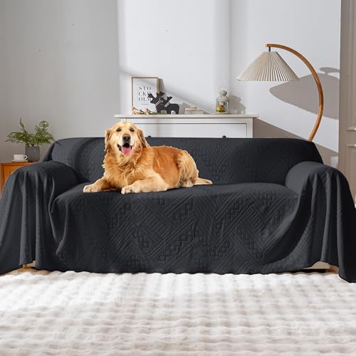 YUEANG Wasserdichter Couchbezug, wendbar, haustierfreundlich, waschbar und rutschfest, Sofaschutz mit 4 Kissen, Sofaschonbezüge für Hunde und Katzen (180 x 380 cm, Schwarz) von YUEANG