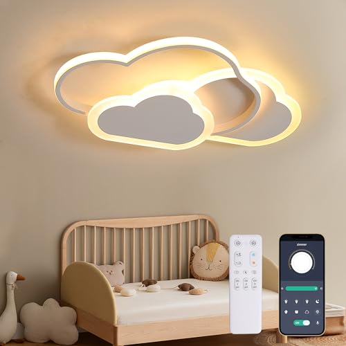 YUEEU 42CM Led Deckenleuchte Schlafzimmer,Dimmbar Kinderzimmer Lampe Decke Wolke Deckenlampe Kinderlampe,Wolkenlampe mit Fernbedienung, Deckenleuchten für Kinder,Babyzimmer Nachtlicht von YUEEU