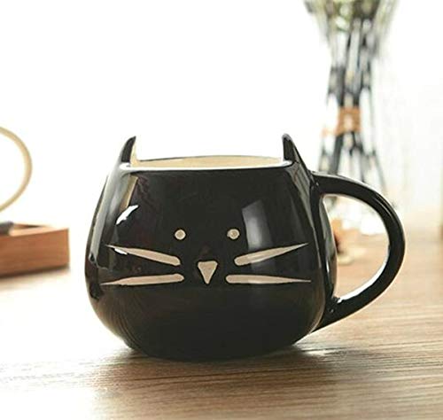 Tasse Kaffeebecher 400Ml Süße Katze Tier Kaffee Milchbecher Kreative Keramikbecher Porzellan Teebecher Frühstück Trinkgeschirr Neuheit Schöne Geschenke, Schwarz A. von YUEHAN