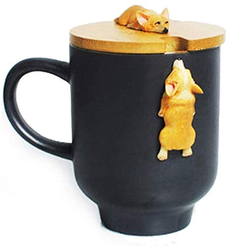 Tasse Kaffeebecher Netter Hundebecher Große Kapazität Kreative Karikatur 3D Corgi Französische Bulldogge Tier Netter Hund Keramikbecher Milch Frühstück Kaffeetasse Geschenk, Schwarz von YUEHAN