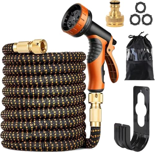 Flexibler Gartenschlauch mit 10-Funktionen Schlauchdüse, dehnbarer flexiSchlauch, Vollmessing Adapter 1/2' 3/4' Zoll, Wandhalterung Tasche, kein-Knick fErweiterbarer Gartenschlauch(22.5M) von YUEHNEOM