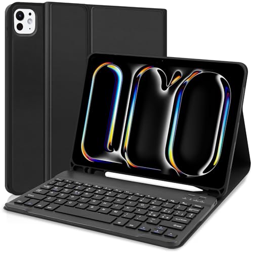 YUEJIDZ Tastatur Hülle für Neu iPad Pro 11 Zoll, Magnetisches abnehmbares Gehäuse, Typ C wiederaufladbare Italienisch Tastatur für iPad Pro 11 2024, Schwarz von YUEJIDZ