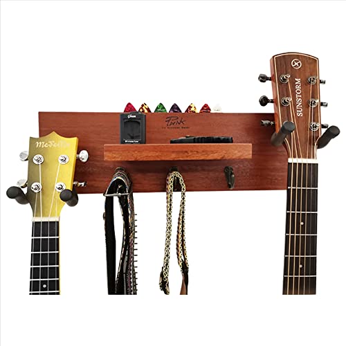 Doppelter Gitarrenhalter, Wandhalterung, multifunktionaler Gitarren-Wandaufhänger mit Plektrumhalterung, 3 Haken, 2 Gitarrenhalter für E-Gitarre, Violine, Bass, Ukulele, Gitarrenzubehör von YUEKO