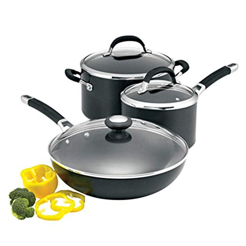 Antihaft-Topf, Gusseisenpfanne, 3 Piece Cookware Set Aluminum Non Stick Wok Soup Pot Milk Pot With Glass Cover Induction Compatible von YUEKOPOU