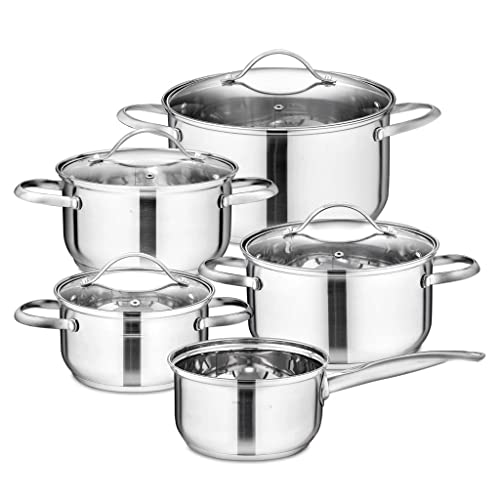 Antihaft-Topf, Gusseisenpfanne, Stainless Steel Cookware Set Pack Of 9 With Glass Lids Multiple Sizes von YUEKOPOU