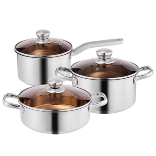 Antihaft-Topf, Gusseisenpfanne, Stainless Steel Cookware Set With Glass Lid Pack Of 3 von YUEKOPOU