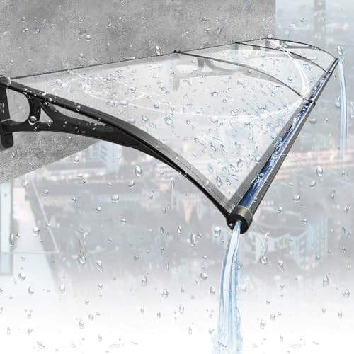 Außen-Türüberdachung, transparente Überdachung, Markise aus Polycarbonat for den Außenbereich mit Aluminiumhalterung und Wasserkanal, transparent, mehrere Größen(L:80*W:120(cm)) von YUEKOPOU