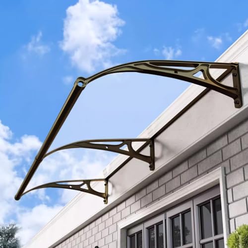 Außen-Türüberdachung, transparente Überdachung, Markisendach aus Polycarbonat, champagnerfarbener Rahmen mit transparenter Platte, mehrere Größen, 1 bis 4 Platten(60x80cm/24 x32) von YUEKOPOU