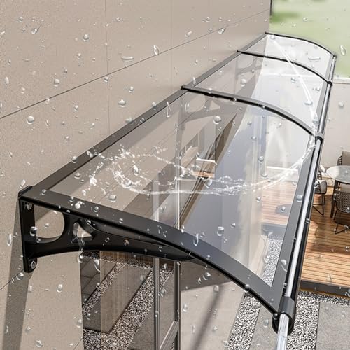 Außen-Türüberdachung, transparente Überdachung, Polycarbonat-Markise for Gebogene Fensterhäuser mit Wasserkanal, Schwarz und Gold, mehrere Größen(Black,L:120*W:160(cm)) von YUEKOPOU