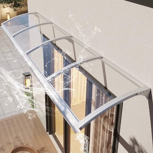Außen-Türüberdachung, transparente Überdachung, Polycarbonat-Tür-Fenster-Überdachung 2,5 mm Aluminiumrahmen graue Halterung transparente Platte mehrere Größen(65x60cm/26 x24) von YUEKOPOU