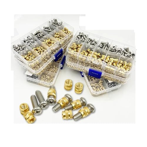 Eingebettete Kupfereinpressmutter M2-M6 Messing-Wärmeeinstellmutter und 304 Edelstahlschraube, Heißschmelz-Rändelgewindeeinsätze, Kupfermutter(M2.5A 500pcs 1set) von YUEKOPOU