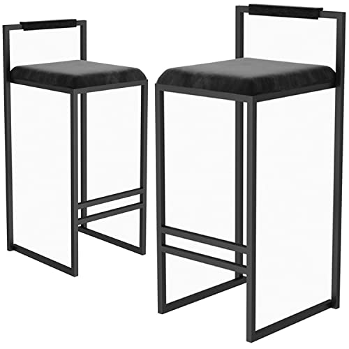 Esstischstühle Industrial Bar Stools Set of 2 - Upholstered Square Dining Chairs with Footrest and Backrest for Kitchen, Breakfast Bar, and Home Use(Black a,66cm) von YUEKOPOU