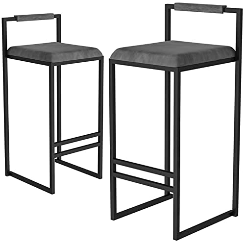 Esstischstühle Industrial Bar Stools Set of 2 - Upholstered Square Dining Chairs with Footrest and Backrest for Kitchen, Breakfast Bar, and Home Use(Grey a,66cm) von YUEKOPOU