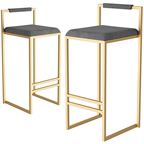 Esstischstühle Industrial Bar Stools Set of 2 - Upholstered Square Dining Chairs with Footrest and Backrest for Kitchen, Breakfast Bar, and Home Use(Grey a,76cm) von YUEKOPOU