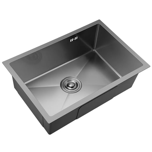 Küchenspüle, Spüle aus Edelstahl, leicht zu reinig Undermount Kitchen Sink 304 Stainless Steel with Pull Out Faucet Black Multiple Sizes(76x43CM) von YUEKOPOU