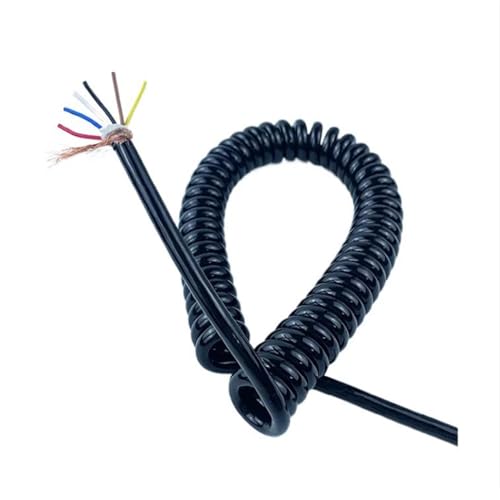 Teleskopisches Spulenkabel, einziehbares Kabel, 6 Core 0.5mm² Spring Cord Coiled Wire Polyurethane Jacket Copper Conductor Multiple Sizes(Stretch 14 meter) von YUEKOPOU