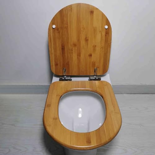 Toilettensitz, langsam schließender Toilettensitz Bamboo Soft Close Quick Release Toilet Seat 12-18 cm Hole Distance Multiple Sizes(Bamboo - U Type,44 * 36 cm) von YUEKOPOU