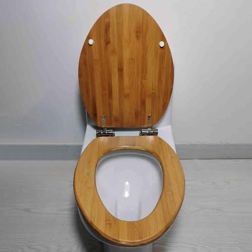 Toilettensitz, langsam schließender Toilettensitz Bamboo Soft Close Quick Release Toilet Seat 12-18 cm Hole Distance Multiple Sizes(Bamboo - V Type,44 * 36 cm) von YUEKOPOU